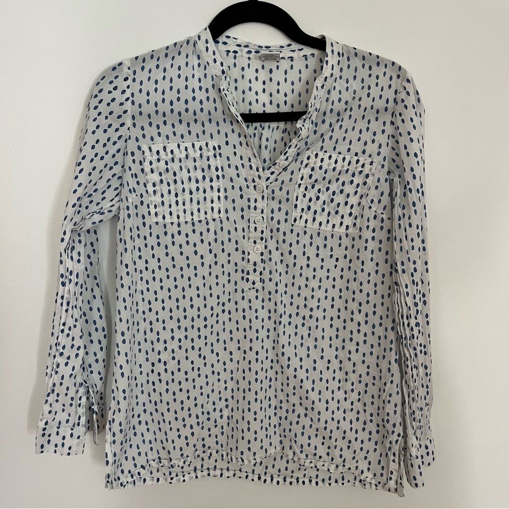 Rikshaw Design Tunic Blouse White Blue Polka Dot Cotton Lightweight Small